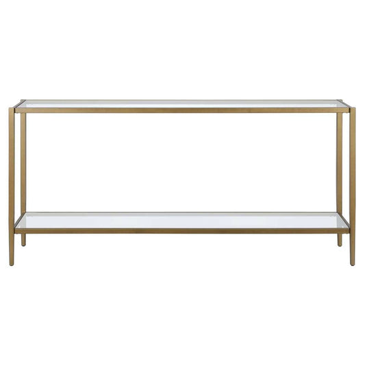 Hudson & Canal - Hera 64in Wide Rectangular Console Table with Glass Shelf in Brushed Brass - AT1549 veiw 3