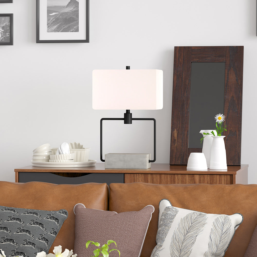 Hudson & Canal - Holden 22.75in Tall Table Lamp with Fabric Shade in Concrete/Blackened Bronze/White - TL0086