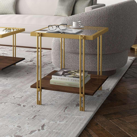 Hudson & Canal - Inez 20in Wide Square Side Table with MDF Shelf in Brass/Walnut - ST1558 veiw 2