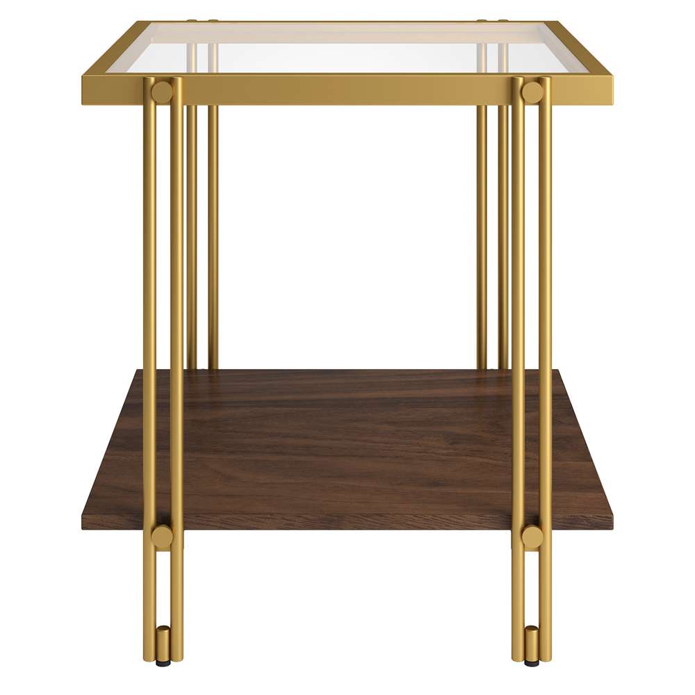 Hudson & Canal - Inez 20in Wide Square Side Table with MDF Shelf in Brass/Walnut - ST1558 veiw 3