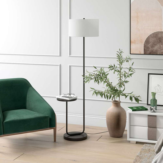 Hudson & Canal - Jacinta Tray Table Floor Lamp with Fabric Shade in Blackened Bronze/White - FL1568 veiw 2