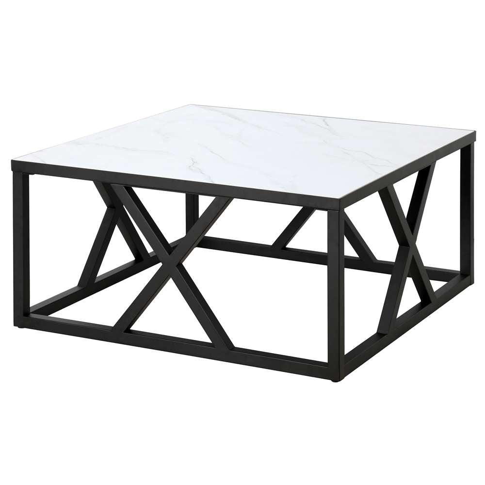 Hudson & Canal - Jedrek 35 Wide Square Coffee Table with Faux Marble Top in Blackened Bronze - CT1832 veiw 4