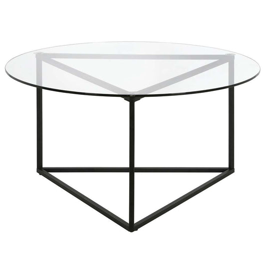 Hudson & Canal - Jenson 35in Wide Round Coffee Table with Glass Top in Blackened Bronze - CT1208 veiw 3