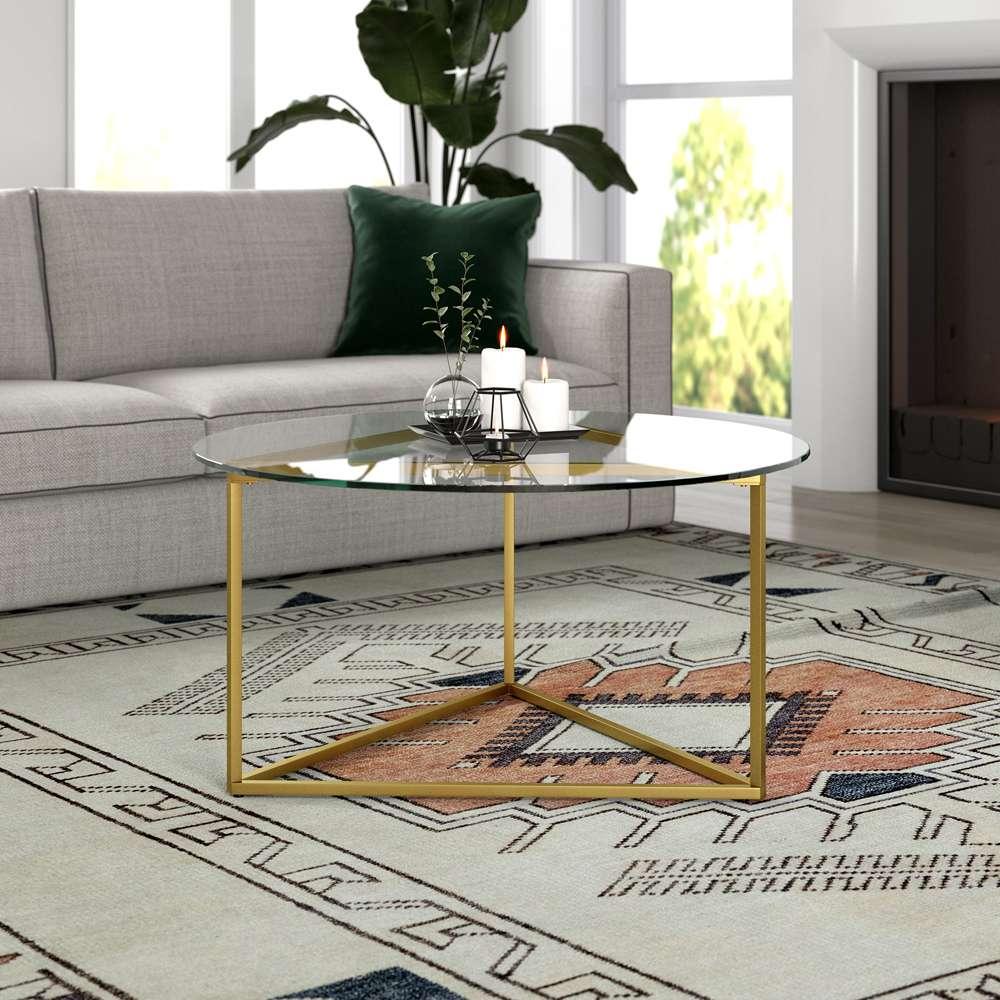 Hudson & Canal - Jenson 35in Wide Round Coffee Table with Glass Top in Brass - CT1209 veiw 2