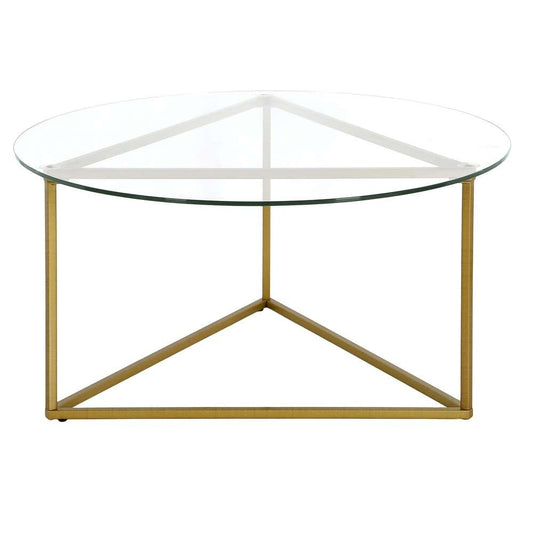 Hudson & Canal - Jenson 35in Wide Round Coffee Table with Glass Top in Brass - CT1209 veiw 3