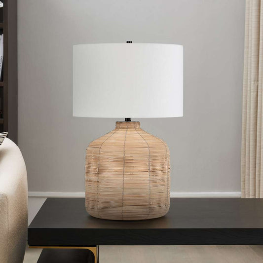 Hudson & Canal - Jolina 27in Tall Oversized/Rattan Table Lamp with Fabric Shade in Natural Rattan/White - TL0658 veiw 2