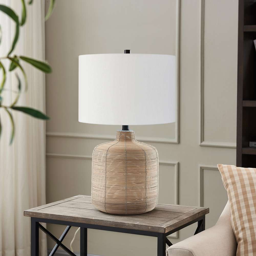 Hudson & Canal - Jolina 20.5in Tall Petite/Rattan Table Lamp with Fabric Shade in Natural Rattan/White - TL0659 veiw 2