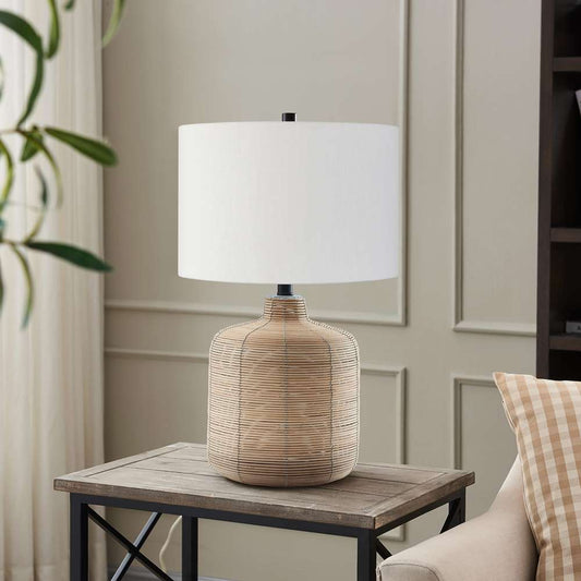 Hudson & Canal - Jolina 20.5in Tall Petite/Rattan Table Lamp with Fabric Shade in Natural Rattan/White - TL0659 veiw 2