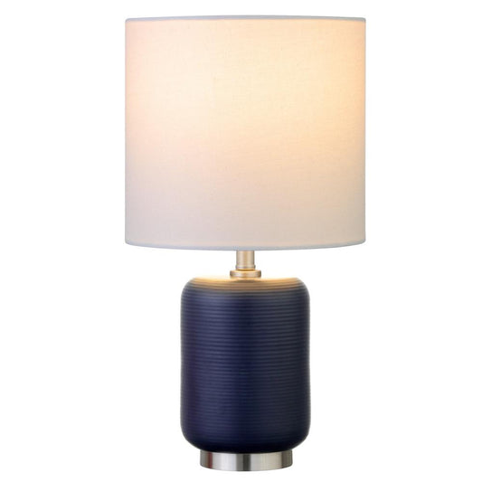 Hudson & Canal - Lambert 15in Tall Ceramic Mini Lamp with Fabric Shade in Navy/Brushed Nickel/White - ML1643 veiw 2