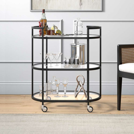 Hudson & Canal - Leif 30in Wide Oval Bar Cart in Blackened Bronze - BC1146 veiw 2