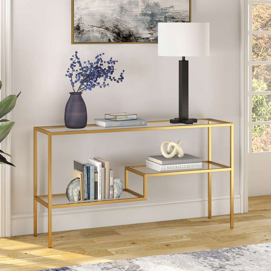 Hudson & Canal - Lovett 55in Wide Rectangular Console Table in Brass - AT0638 veiw 2