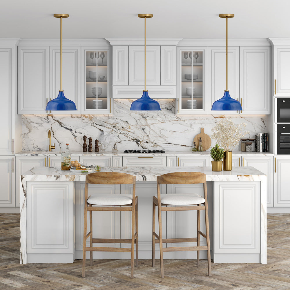 Hudson & Canal - Mackenzie 10.75in Wide Pendant with Metal Shade in Blue/Brass/Blue - PD1440