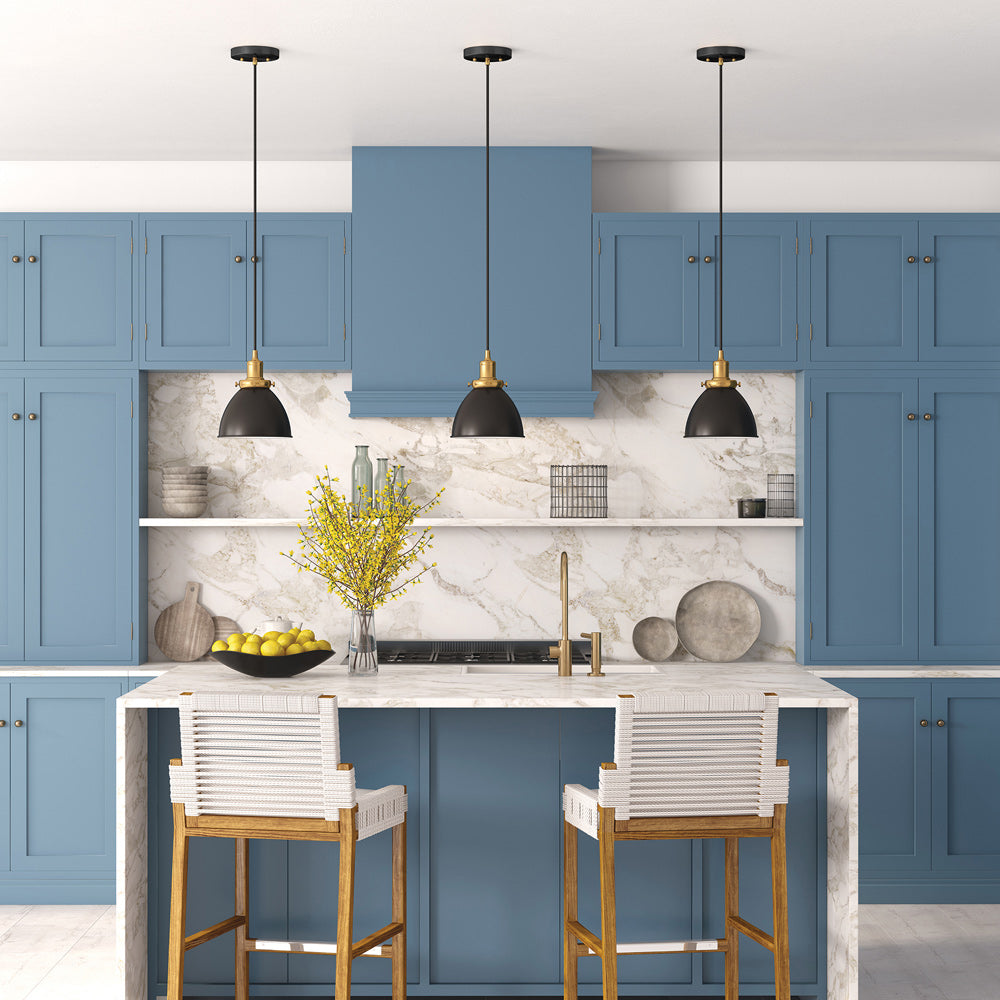 Hudson & Canal - Madison 8in Wide Pendant with Metal Shade in Black/Brass/Black - PD0080