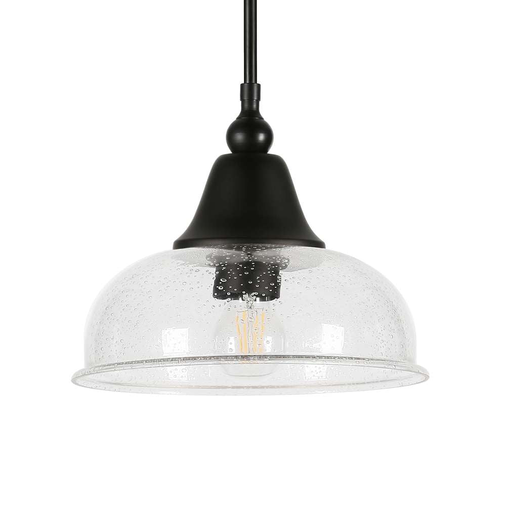 Hudson & Canal - Magnolia 10.75in Wide Pendant with Glass Shade in Blackened Bronze/Seeded - PD0328 veiw 4