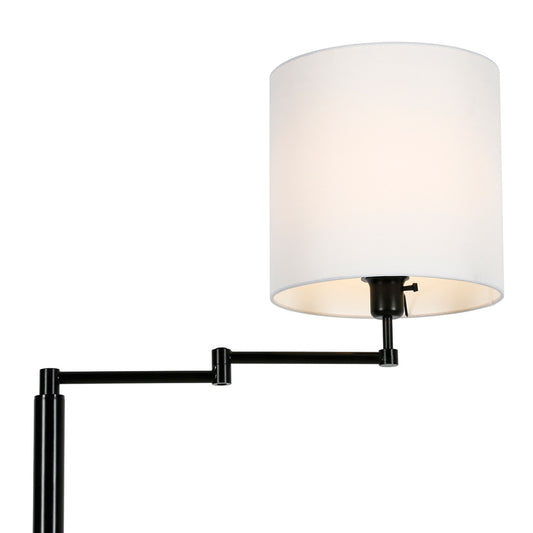 Hudson & Canal - Moby Swing Arm Floor Lamp with Fabric Drum Shade in Blackened Bronze/White - FL0348