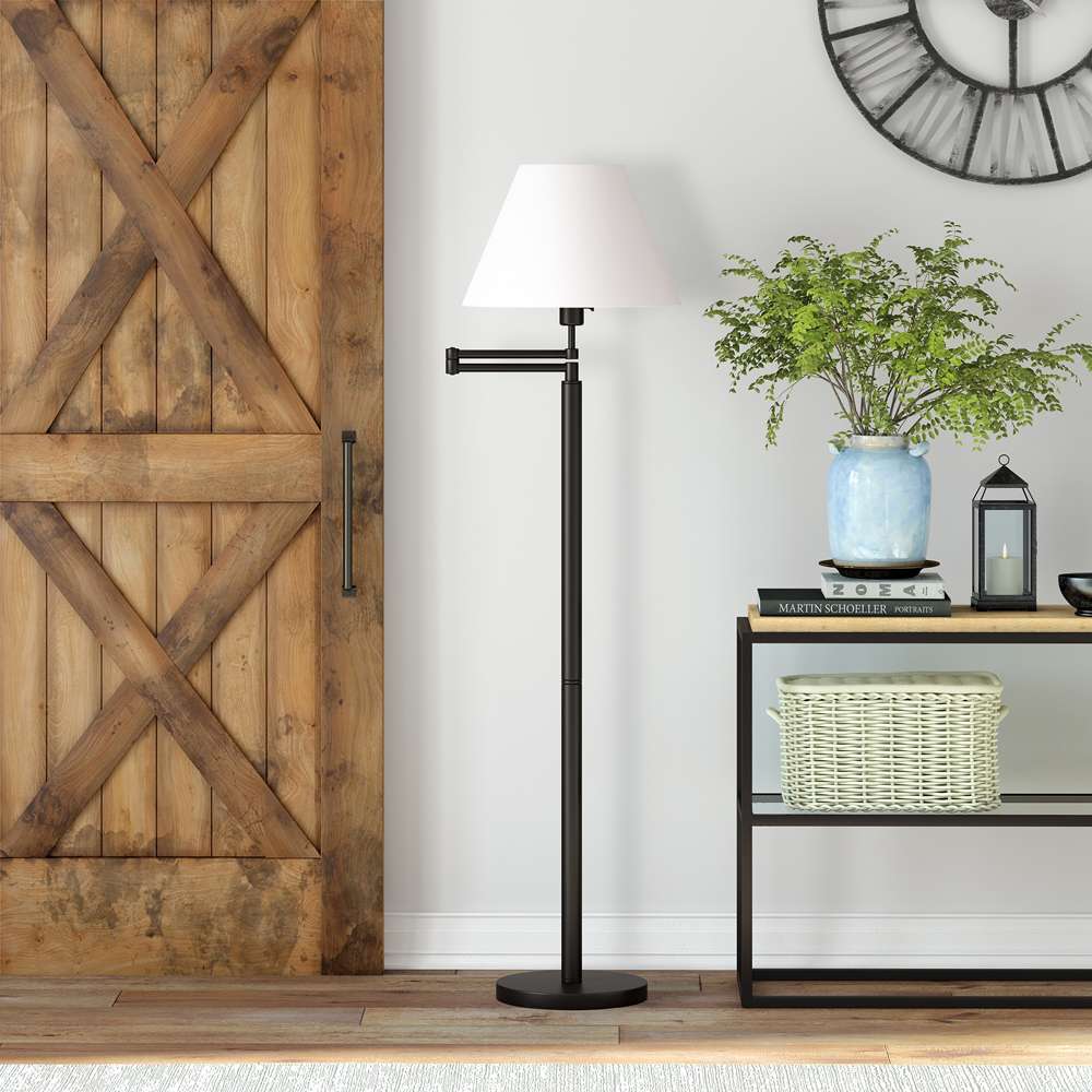 Hudson & Canal - Moby Swing Arm Floor Lamp with Fabric Empire Shade in Blackened Bronze/White - FL0347 veiw 2