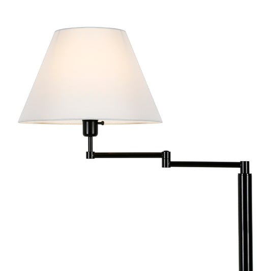 Hudson & Canal - Moby Swing Arm Floor Lamp with Fabric Empire Shade in Blackened Bronze/White - FL0347