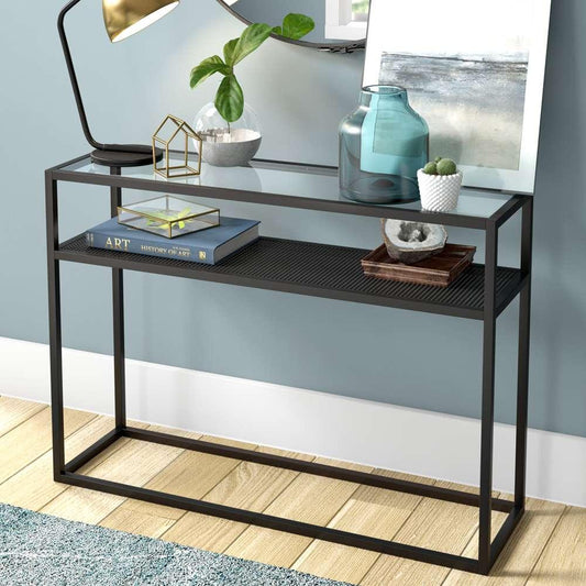 Hudson & Canal - Nellie 42in Wide Rectangular Console Table with Metal Mesh Shelf in Blackened Bronze - AT0415 veiw 2