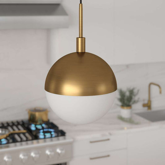 Hudson & Canal - Orb 10in Wide Large Pendant with Glass Shade in Brass/White Milk - PD0333 veiw 2