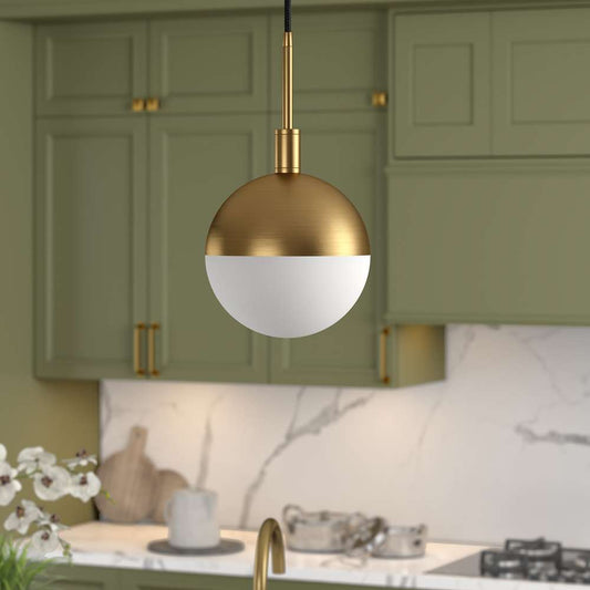 Hudson & Canal - Orb 8in Wide Small Pendant with Glass Shade in Brass/White Milk - PD0332 veiw 2