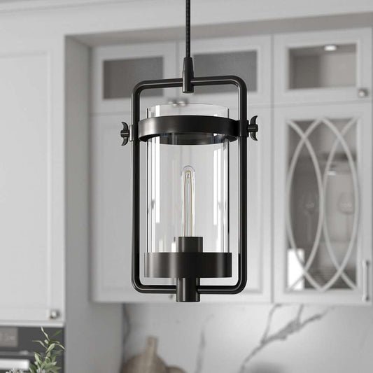 Hudson & Canal - Orion 11in Wide Industrial Pendant with Glass Shade in Blackened Bronze/Clear - PD0247 veiw 2