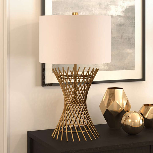 Hudson & Canal - Otho 25in Tall Table Lamp with Fabric Shade in Antique Brass/White - TL0023 veiw 2