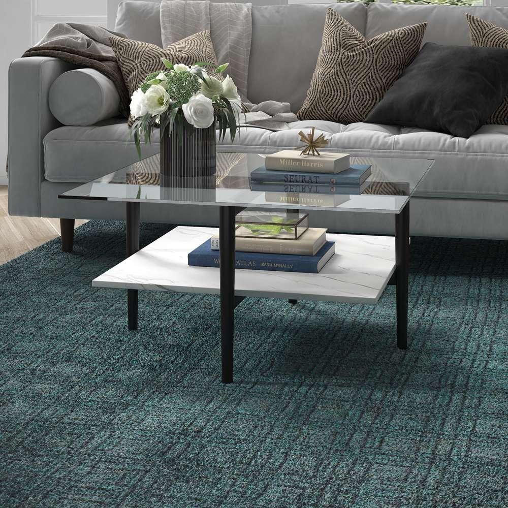 Hudson & Canal - Otto 32in Wide Square Coffee Table with Faux Marble Shelf in Blackened Bronze - CT1466 veiw 2