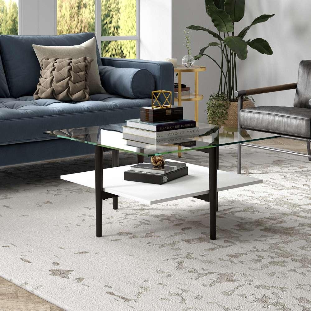 Hudson & Canal - Otto 32in Wide Square Coffee table with White Lacquer in Blackened Bronze - CT1517 veiw 2