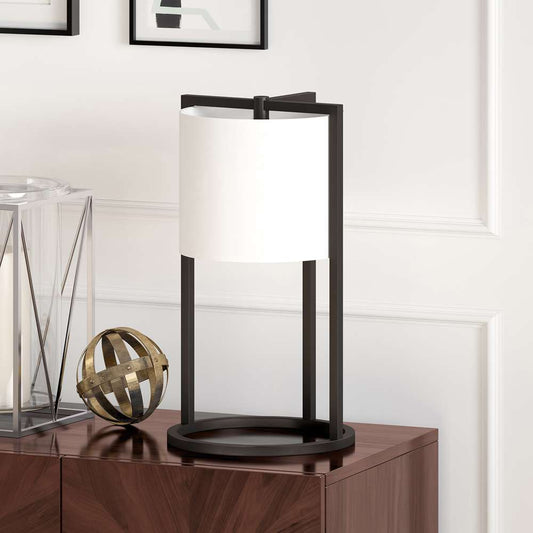 Hudson & Canal - Peyton 22in Tall Asymmetric Table Lamp with Fabric Shade in Blackened Bronze/White - TL0214 veiw 2