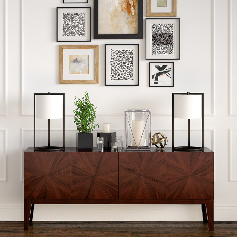 Hudson & Canal - Peyton 22in Tall Asymmetric Table Lamp with Fabric Shade in Blackened Bronze/White - TL0214