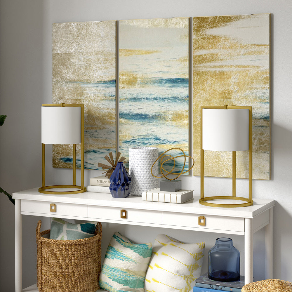 Hudson & Canal - Peyton 22in Tall Asymmetric Table Lamp with Fabric Shade in Brass/White - TL0909