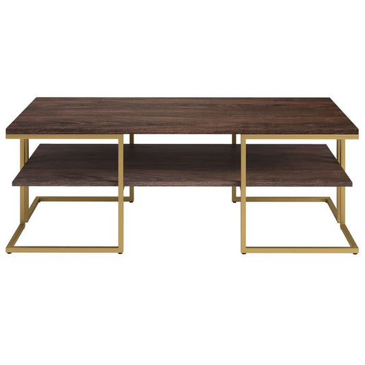Hudson & Canal - Pike 45in Wide Rectangular Coffee Table in Brass/Alder Brown - CT1531 veiw 3