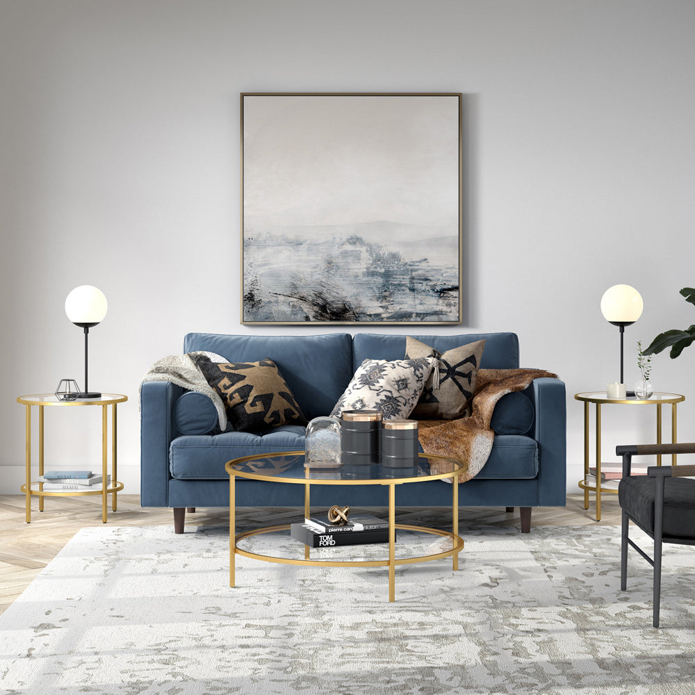 Hudson & Canal - Sivil 20in Wide Round Side Table with Glass Shelf in Brass - ST0651