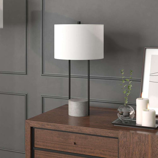 Hudson & Canal - Uma 27.75in Tall Table Lamp with Fabric Shade in Blackened Bronze/Concrete/White - TL1127 veiw 2