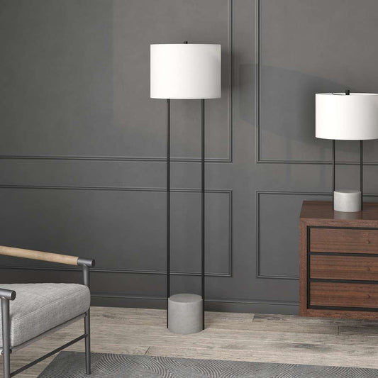 Hudson & Canal - Uma 65.5in Tall Floor Lamp with Fabric Shade in Blackened Bronze/Concrete/White - FL1206 veiw 2