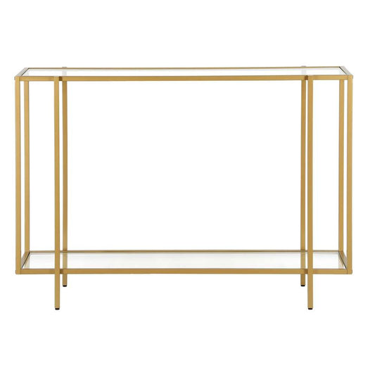 Hudson & Canal - Vireo 42in Wide Rectangular Console Table with Glass Shelf in Brushed Brass - AT1751 veiw 3