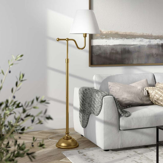 Hudson & Canal - Wellesley 63in Tall Floor Lamp with Fabric Shade in Brass/White - FL0447 veiw 2