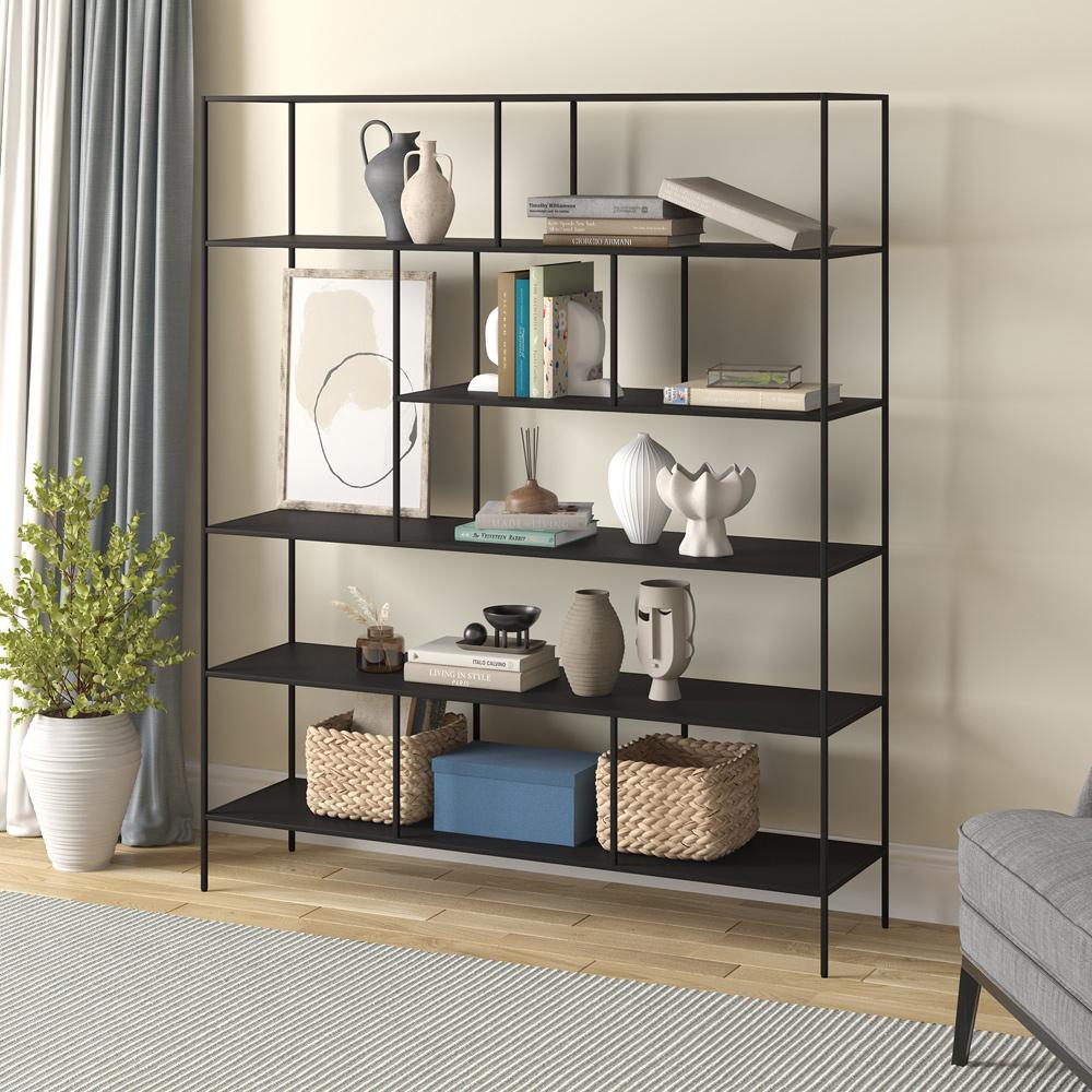 Hudson & Canal - Whitmore 72in Tall Rectangular Bookcase in Blackened Bronze - BK2273 veiw 4