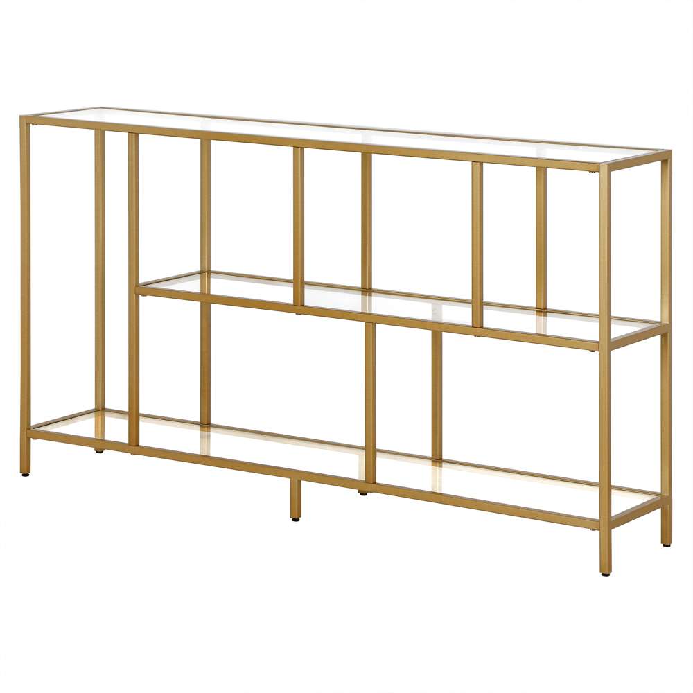 Hudson & Canal - Winthrop 52in Wide Rectangular Console Table with Glass Shelves in Brass - AT1459 veiw 4