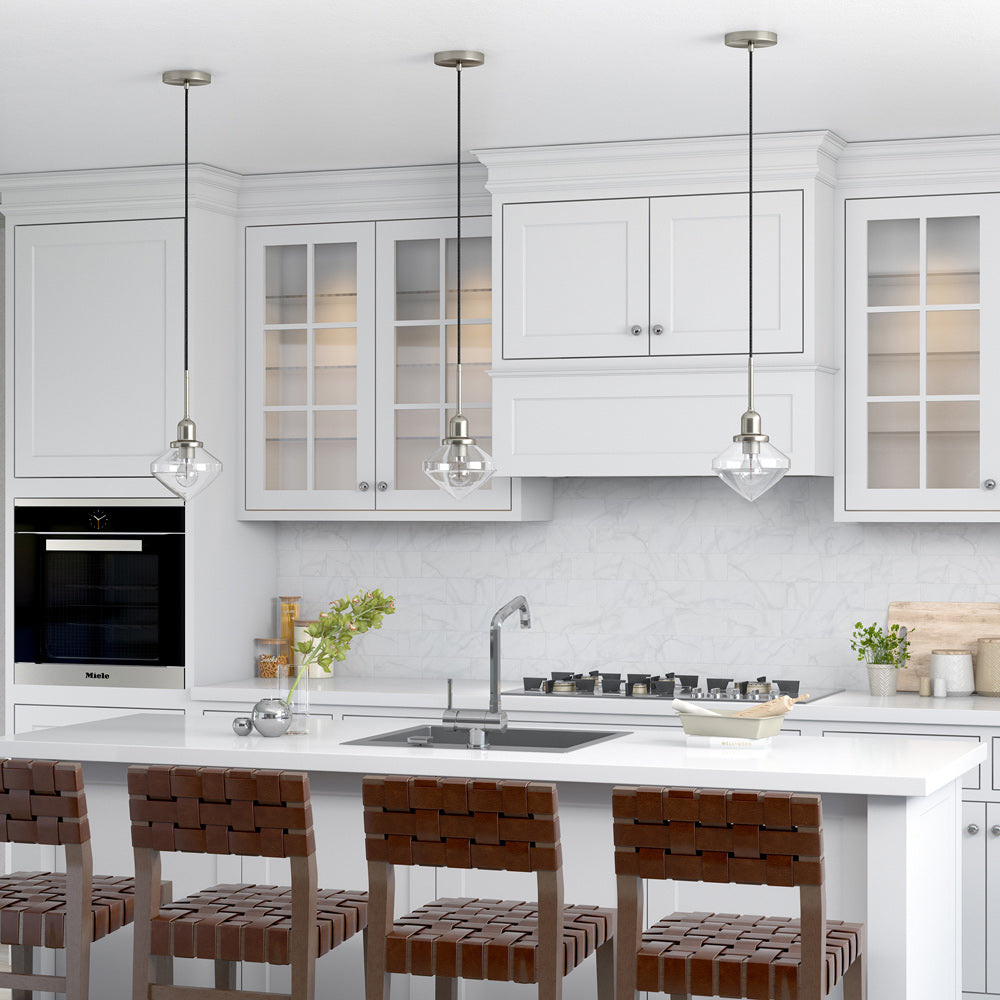 Hudson & Canal - Zariza 8in Wide Pendant with Glass Shade in Brushed Nickel/Clear - PD0614