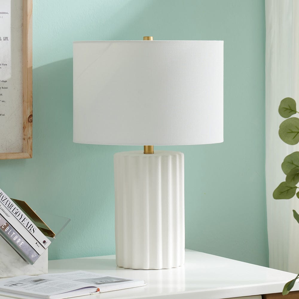 Hudson & Canal - Seren 23" Tall Table Lamp with Fabric Shade in Matte White/Brass/White - TL2215 view 8