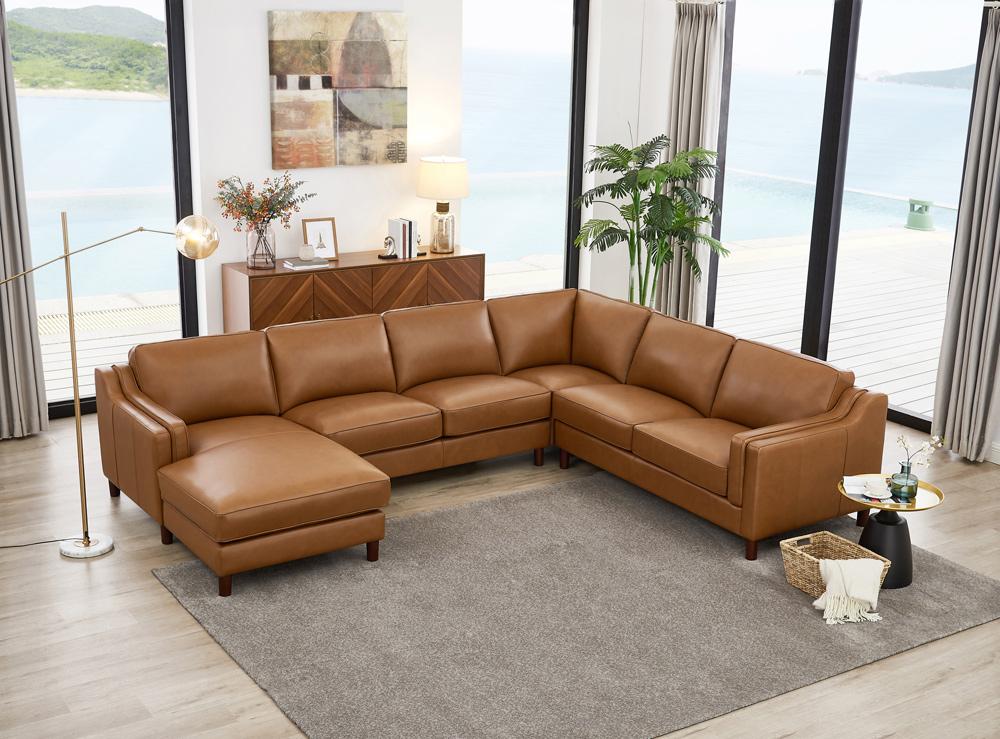 Hydeline - Bella Left Chaise Sectional in Cognac - 6932-SECT4-LHFCH-LS2523 veiw 2