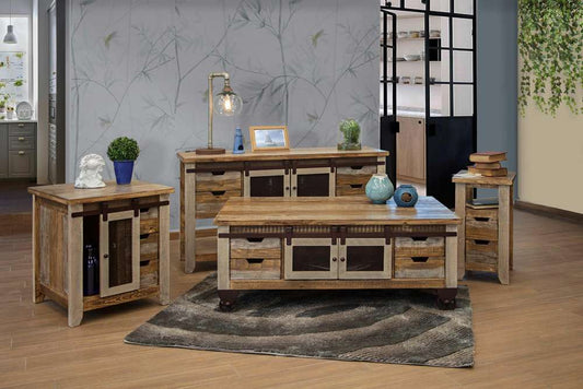 IFD - Antique Multicolor 2 Drawers Chair side Table - IFD9661CST veiw 2