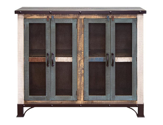 IFD - Antique Multicolor 48in Console w/4 Iron Mesh Door Panels & Middle Shelf - IFD969CONS-4MC view 2