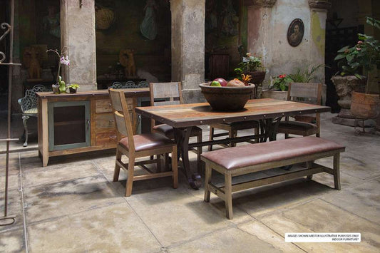 IFD - Antique Multicolor Bench with Faux Leather Seat - IFD9671BEN veiw 2