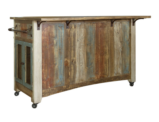IFD - Antique Multicolor Kitchen Island w/3 Drawer, 2 sliding doors, 2 Mesh Doors on each Side & Casters - IFD968ISLAND-MC view 2