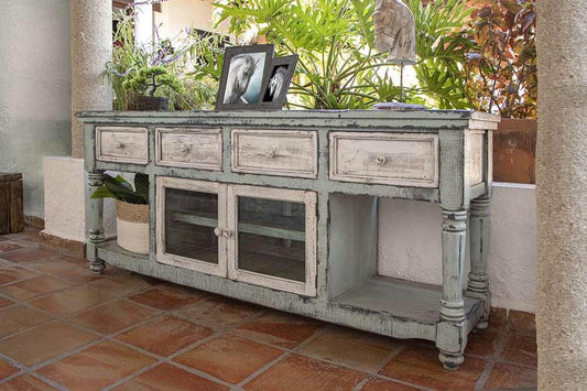 IFD - Aruba 70in TV Stand in Sky Blue Finish, w/4 white drawers & 2 white doors - IFD7332STN70BL veiw 2