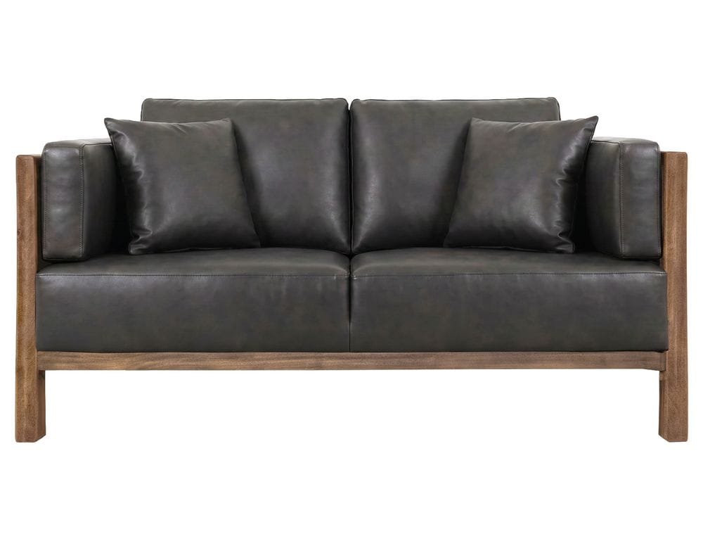IFD - Roots - Wooden Frame, Upholstered Loveseat in Black Faux Leather - IUP673-LOV-216 view 2
