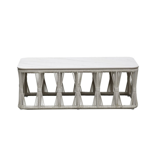 Intercon Furniture - Alexa Outdoor Seating Coffee Table (stone top) in White - AX-TA-4323-WHT-C view 2