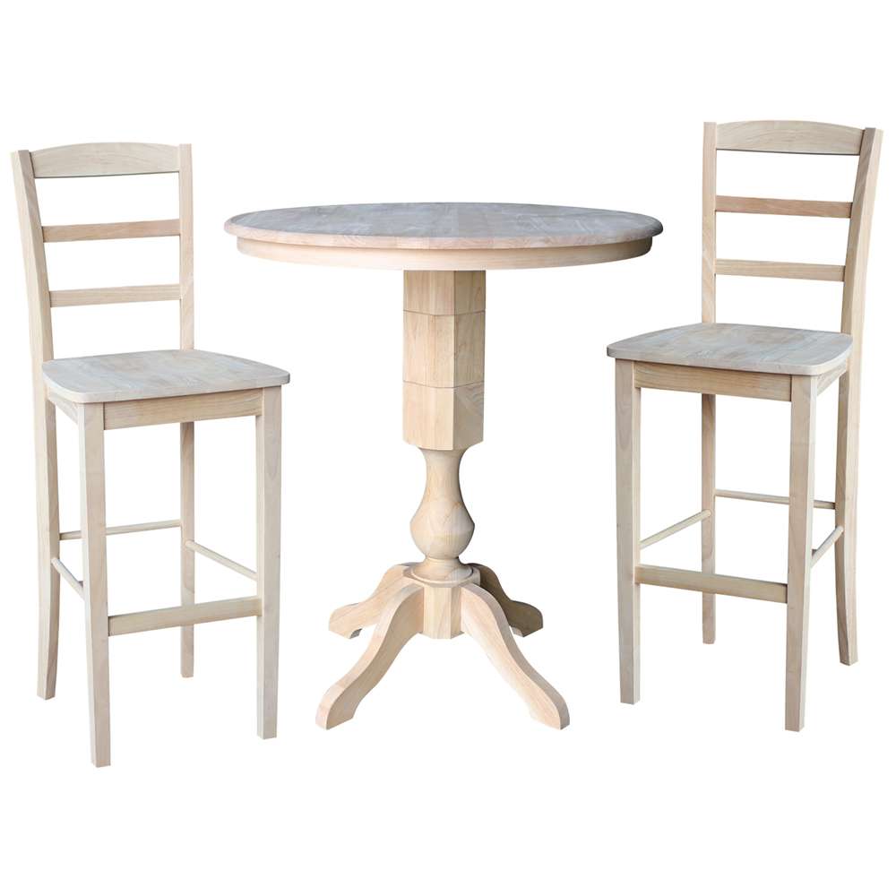 International Concepts (Set of 3 Pcs) - 36in Round Pedestal Bar Height Table with 2 Madrid Bar Height Stools - K-36RT-11P-S403-2 view 1